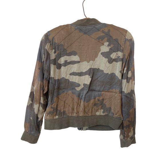 Marrakech Full Zip Camo Bomber Jacket Womens S Long Sleeve Viscose Blend Green - Picture 2 of 9